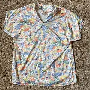 Vintage 70’s colorful blouse short sleeve medium yellow blue orange